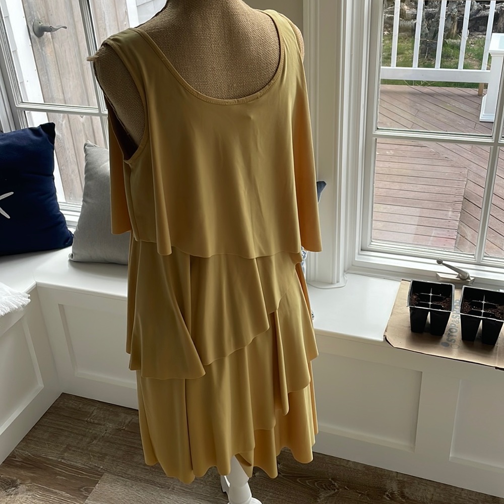 Joseph Ribkoff Mustard color layered ruffle dress - Picture 2 of 9